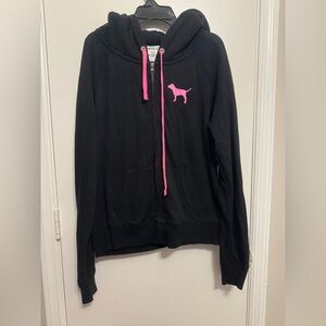 PINK Victoria Secret full zip hoodie Black w/Pink Size M